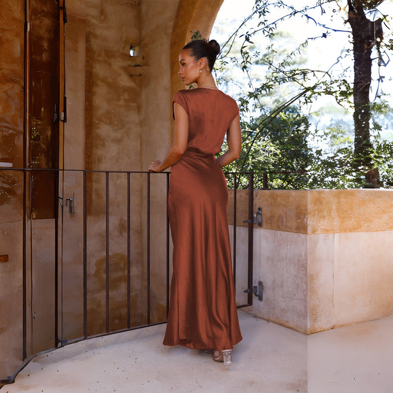 Fit & Flare Cap Sleeves Maxi Dress