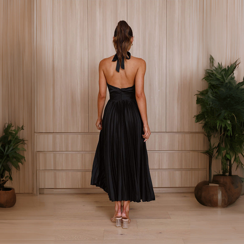 Halter Neck Fit and Flare Sleeveless Maxi Dress