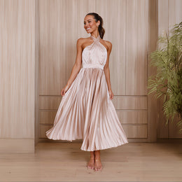 Tie-Up Neck A-Line Midi Dress