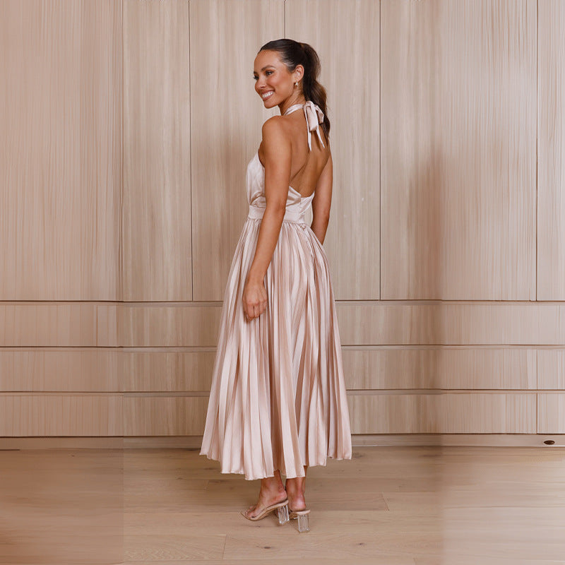 Tie-Up Neck A-Line Midi Dress