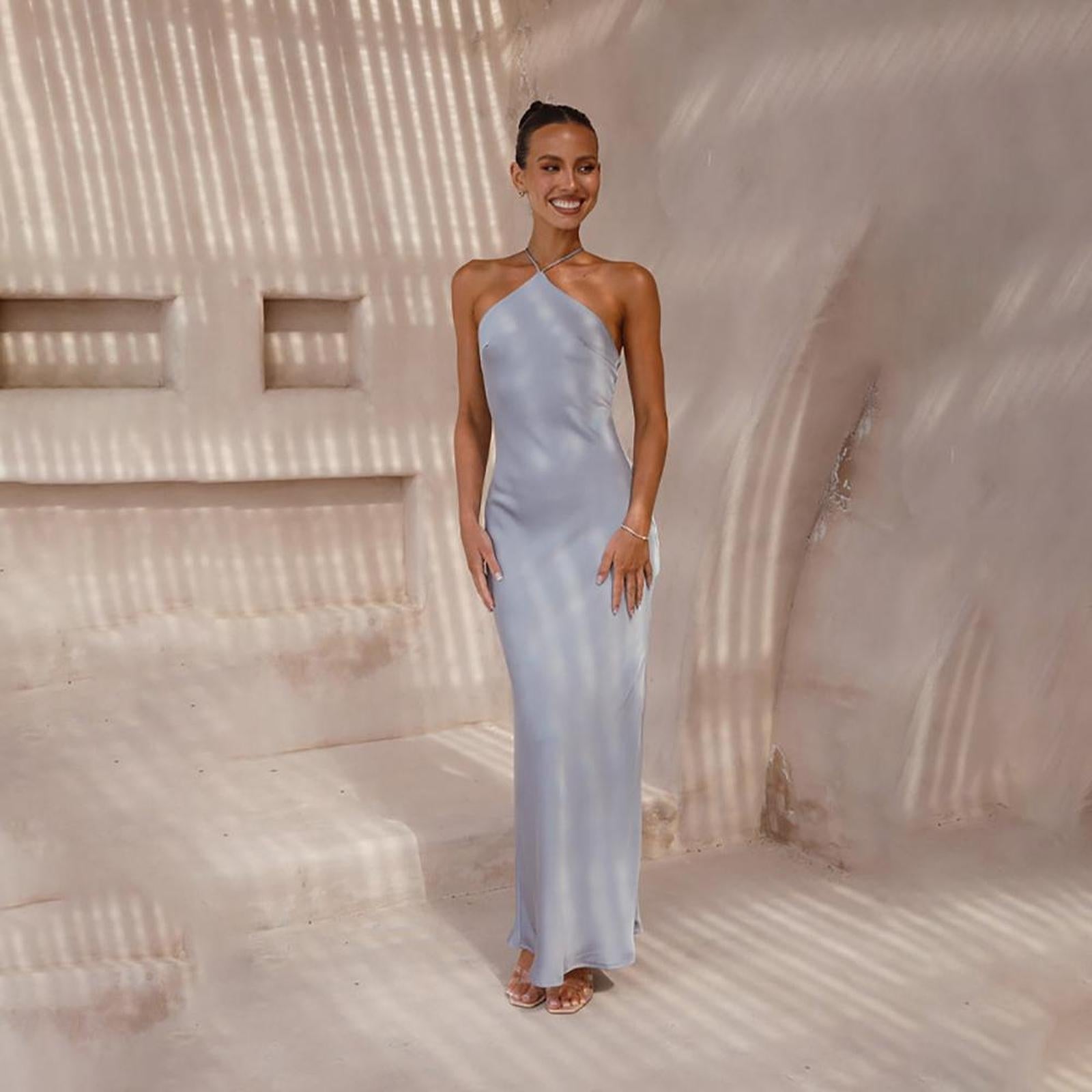 Solid Sleeveless Tie-Up Neck Maxi Dress