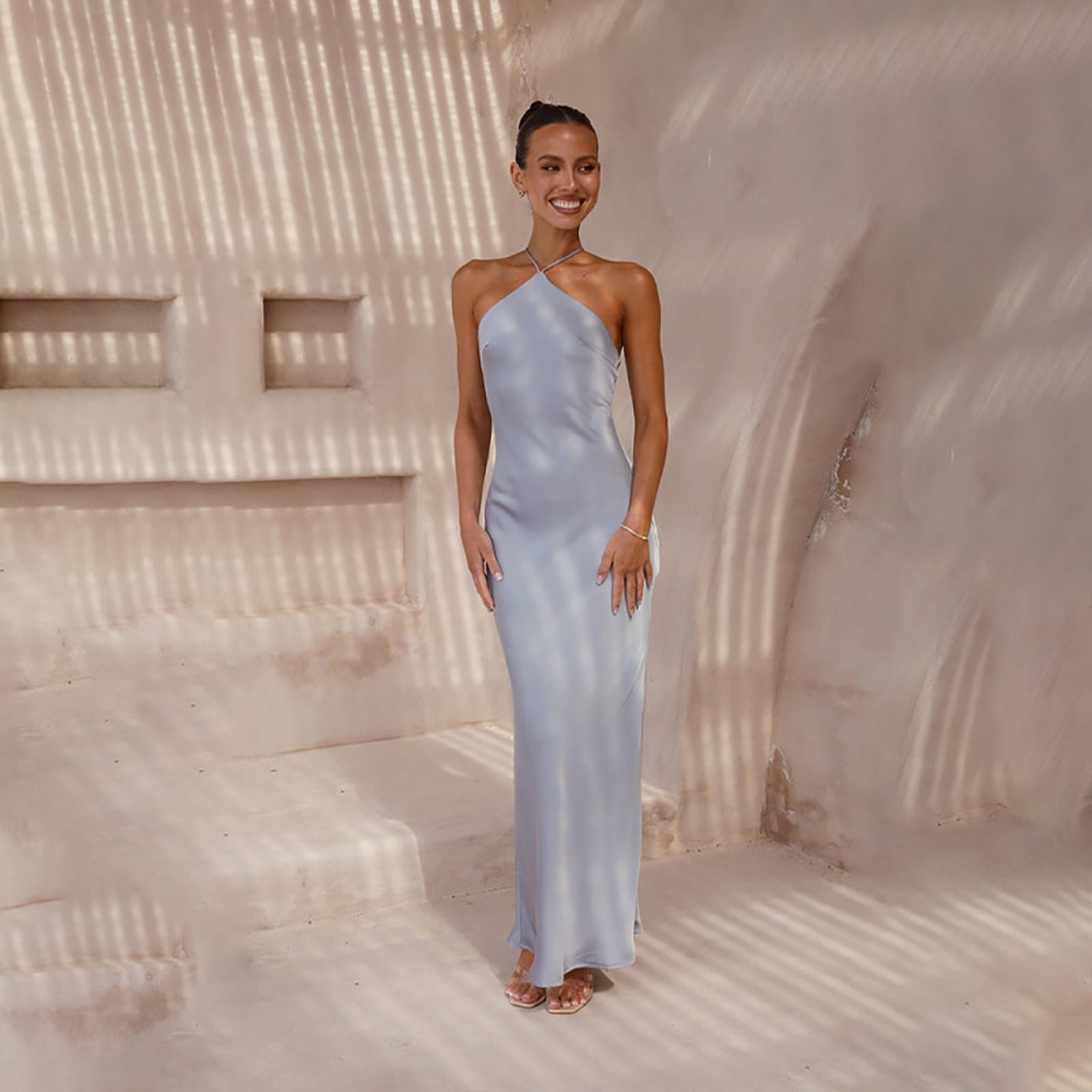 Solid Sleeveless Tie-Up Neck Maxi Dress