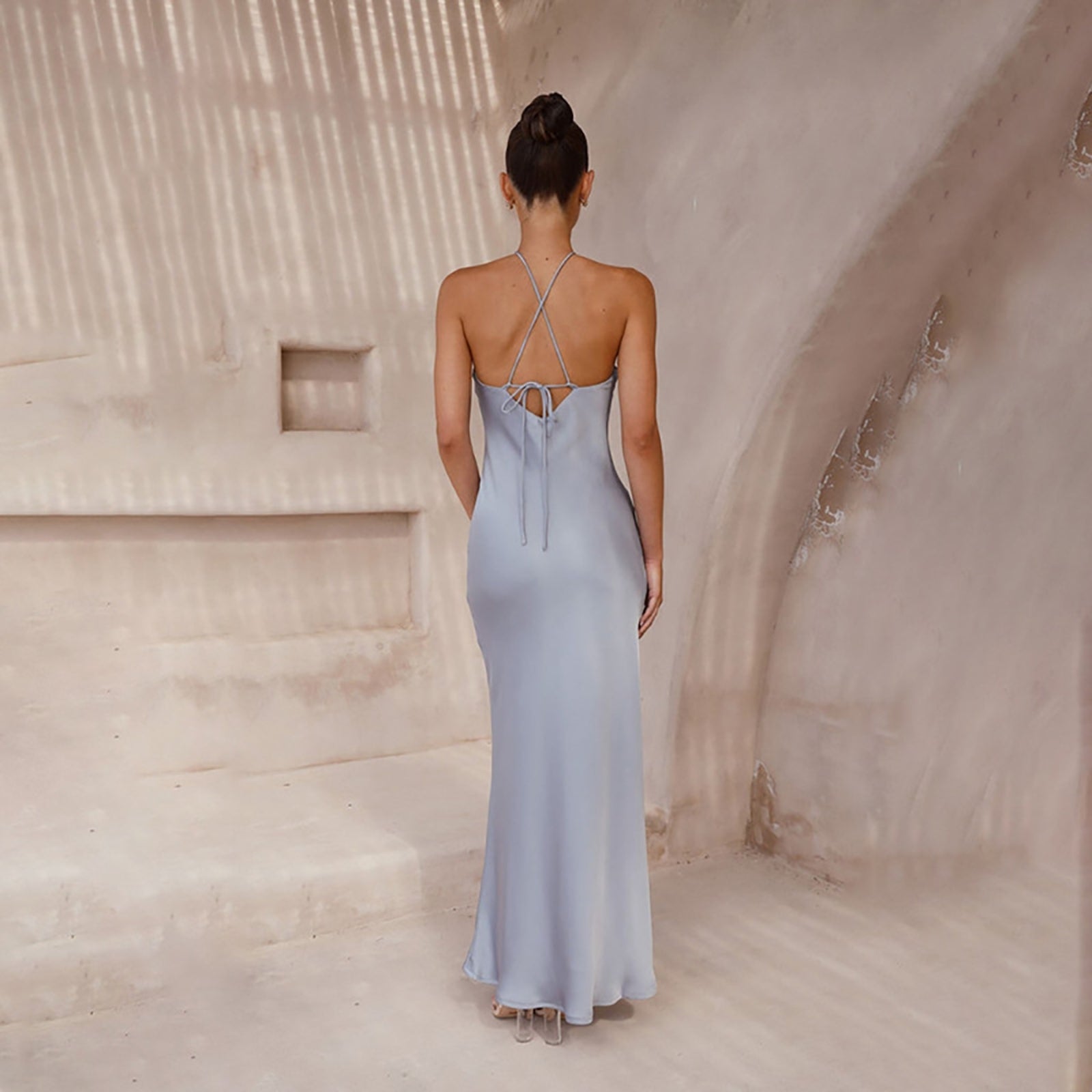 Solid Sleeveless Tie-Up Neck Maxi Dress