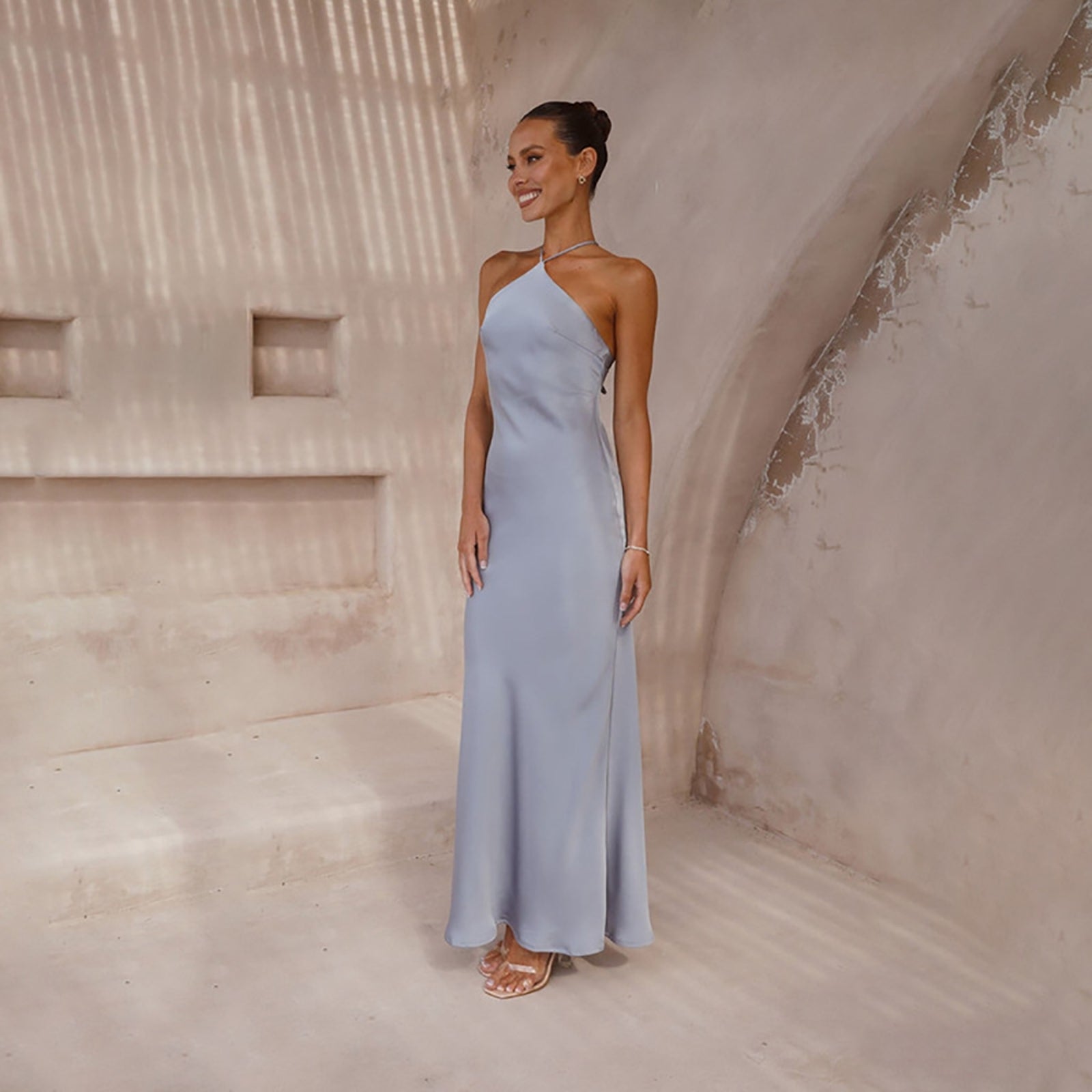 Solid Sleeveless Tie-Up Neck Maxi Dress