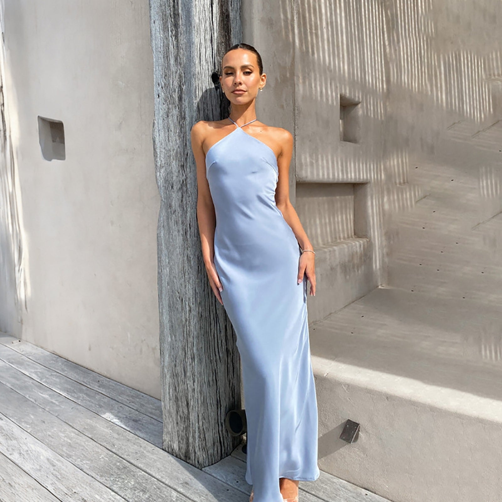 Solid Sleeveless Tie-Up Neck Maxi Dress