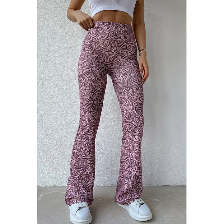 Women Purple Slim Fit Abstract Printed High-Rise Regular Trousers