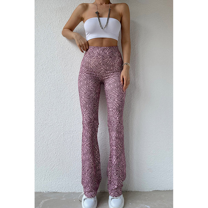 Women Purple Slim Fit Abstract Printed High-Rise Regular Trousers