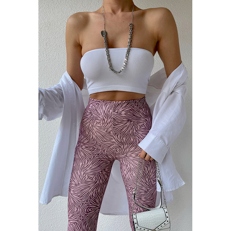 Women Purple Slim Fit Abstract Printed High-Rise Regular Trousers