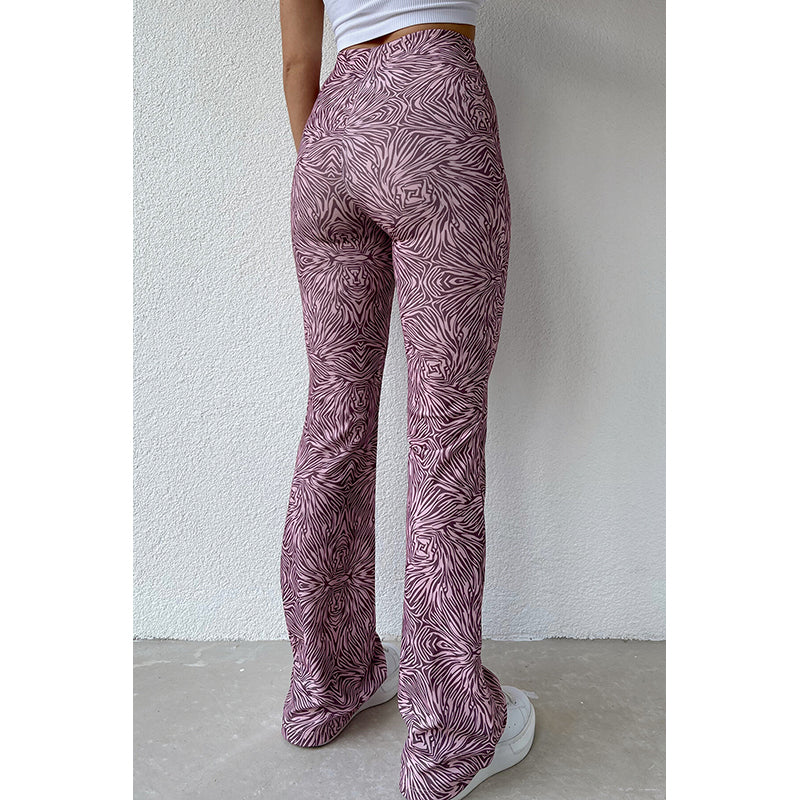 Women Purple Slim Fit Abstract Printed High-Rise Regular Trousers