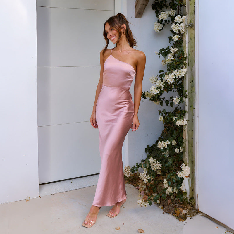 Pink One Shoulder Maxi Dress