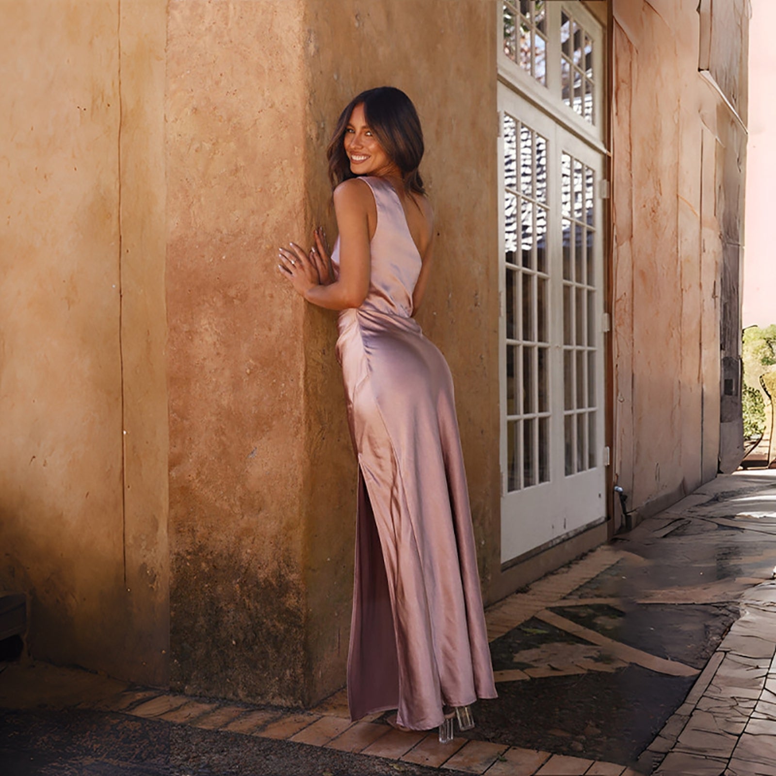 Women One Shoulder Sleeveless Maxi Dress