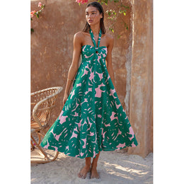 Tropical Printed Halter Neck Maxi Dress