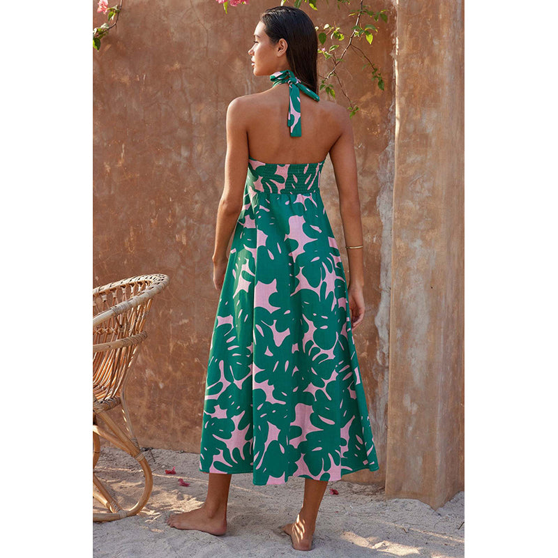 Tropical Printed Halter Neck Maxi Dress