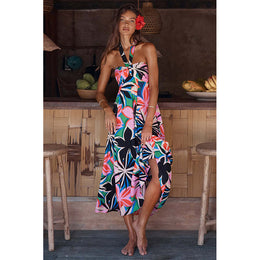 Tropical Printed Tie-Ups Midi Maxi Dress