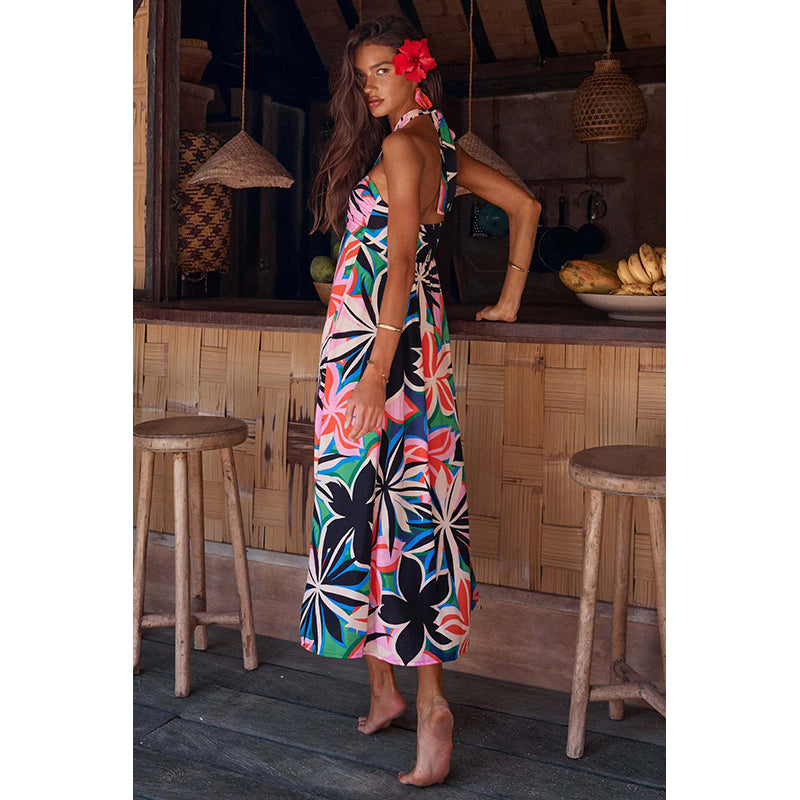Tropical Printed Tie-Ups Midi Maxi Dress