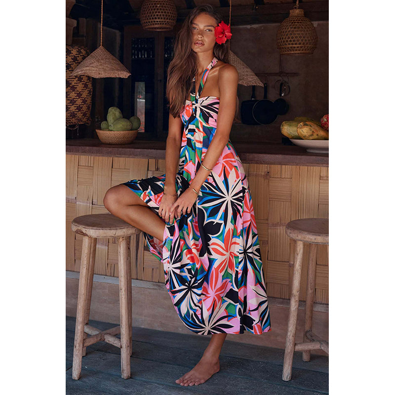 Tropical Printed Tie-Ups Midi Maxi Dress