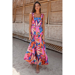 Floral Printed Flutter Sleeves Tiered Fit & Flare Maxi Dress