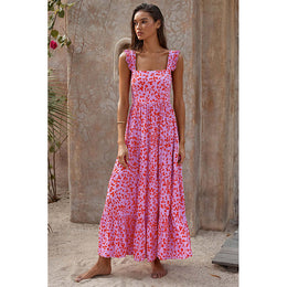 Abstract Printed Shoulder Straps Maxi Dress