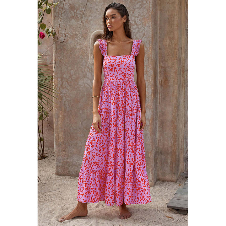 Abstract Printed Shoulder Straps Maxi Dress