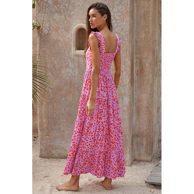 Abstract Printed Shoulder Straps Maxi Dress