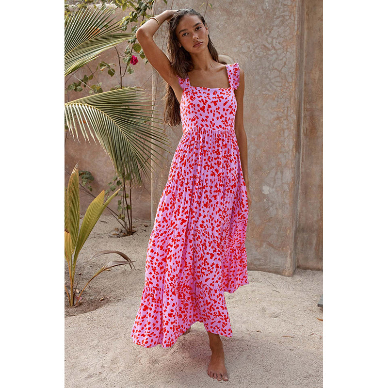 Abstract Printed Shoulder Straps Maxi Dress