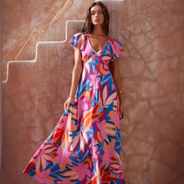 Fuchsia Abstract Print Maxi Dress