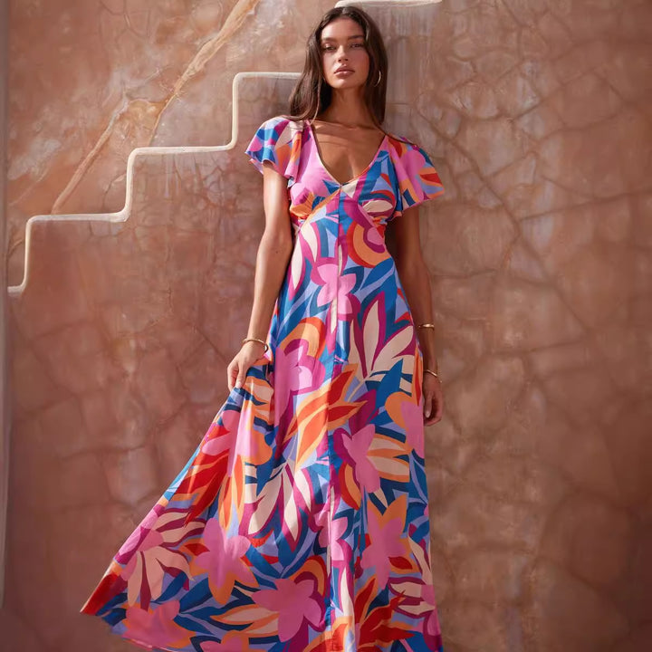 Fuchsia Abstract Print Maxi Dress