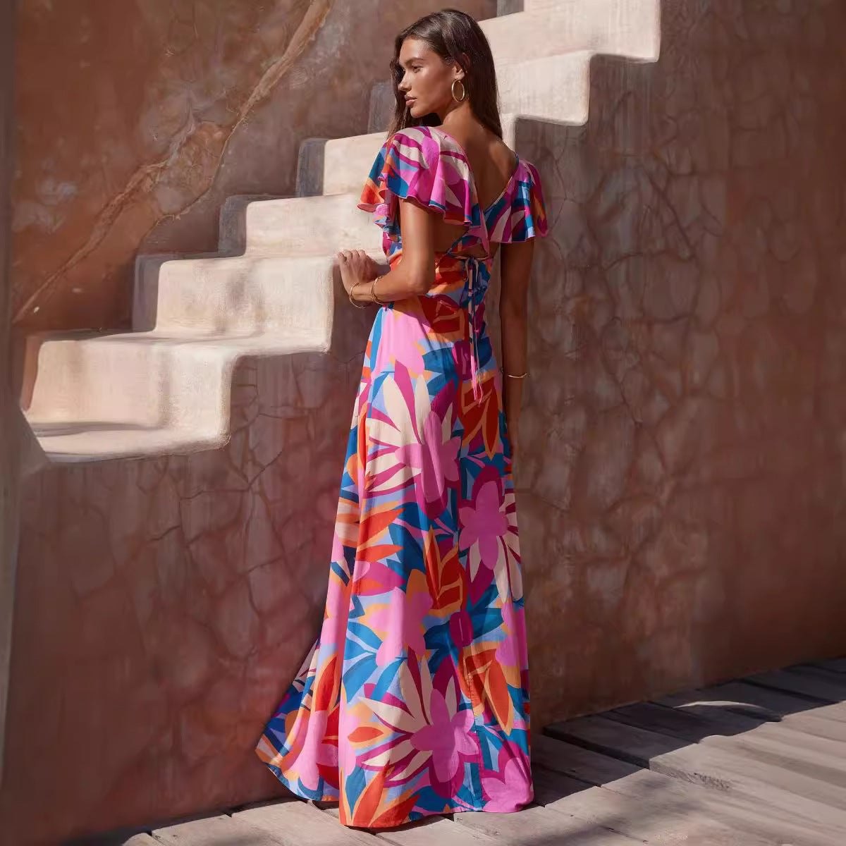 Fuchsia Abstract Print Maxi Dress