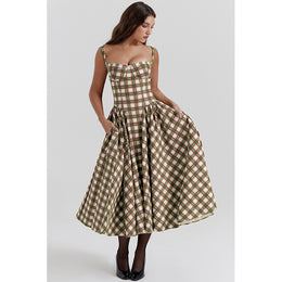 Checked Fit & Flare Midi Dress