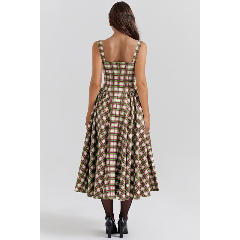 Checked Fit & Flare Midi Dress