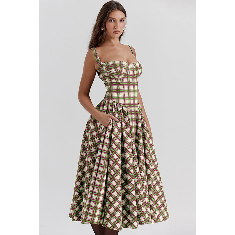 Checked Fit & Flare Midi Dress