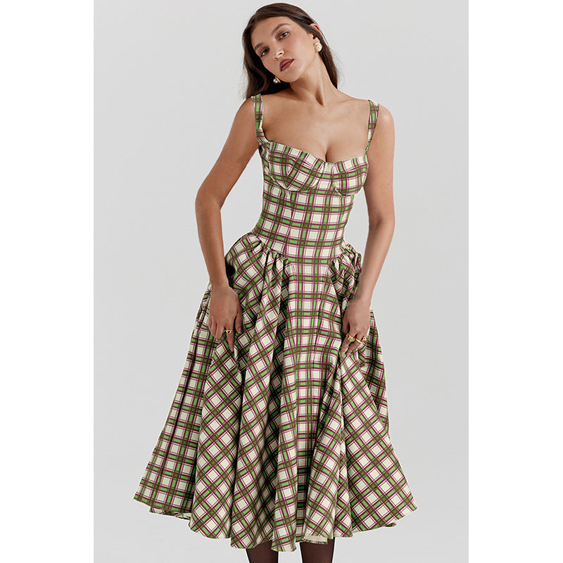 Checked Fit & Flare Midi Dress