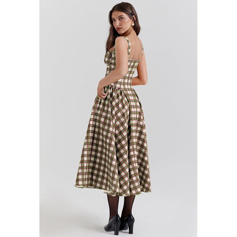 Checked Fit & Flare Midi Dress