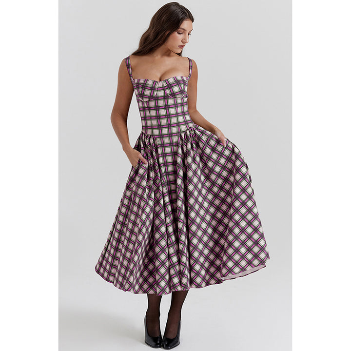 Checked Fit & Flare Midi Dress