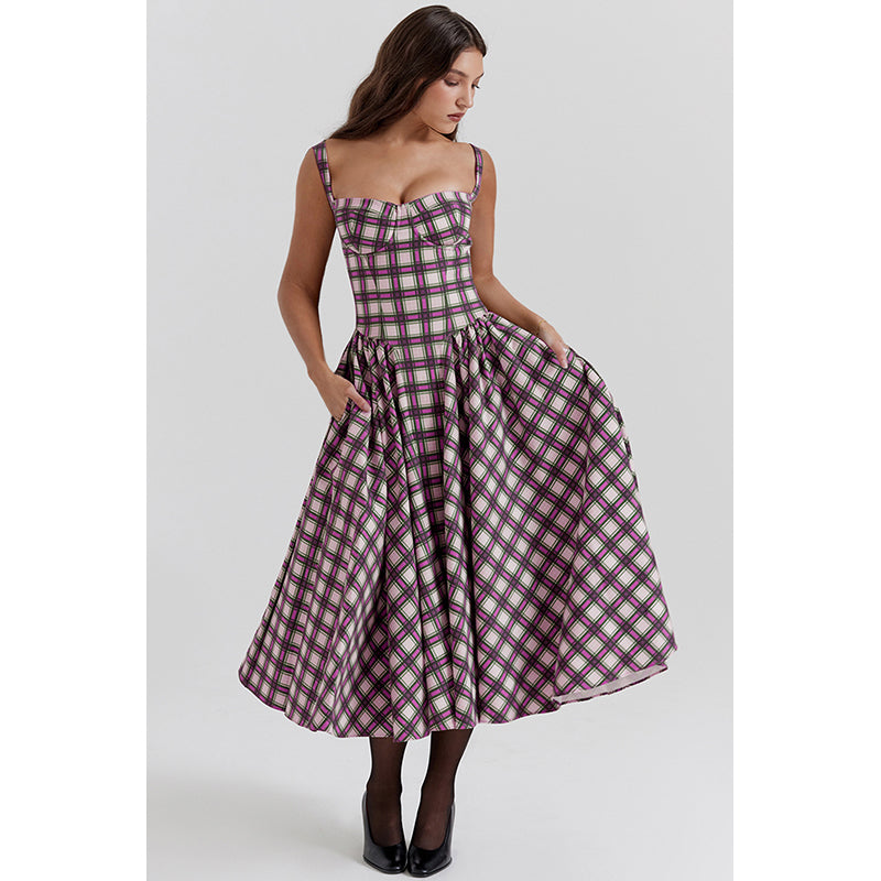 Checked Fit & Flare Midi Dress