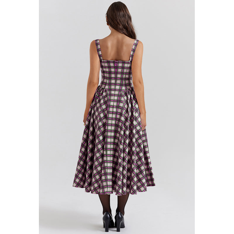 Checked Fit & Flare Midi Dress
