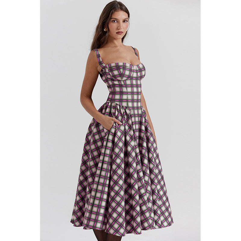 Checked Fit & Flare Midi Dress
