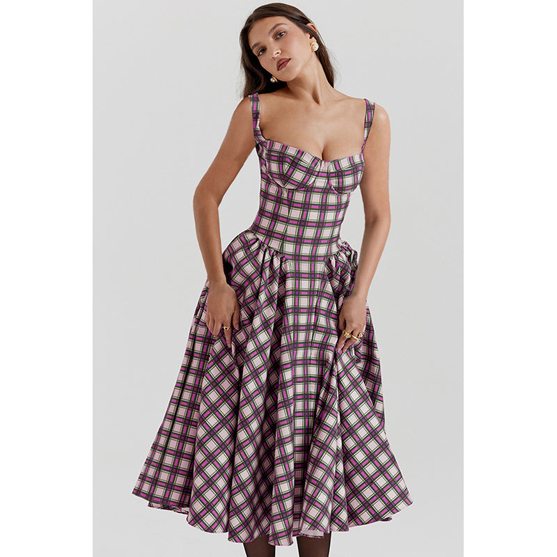 Checked Fit & Flare Midi Dress