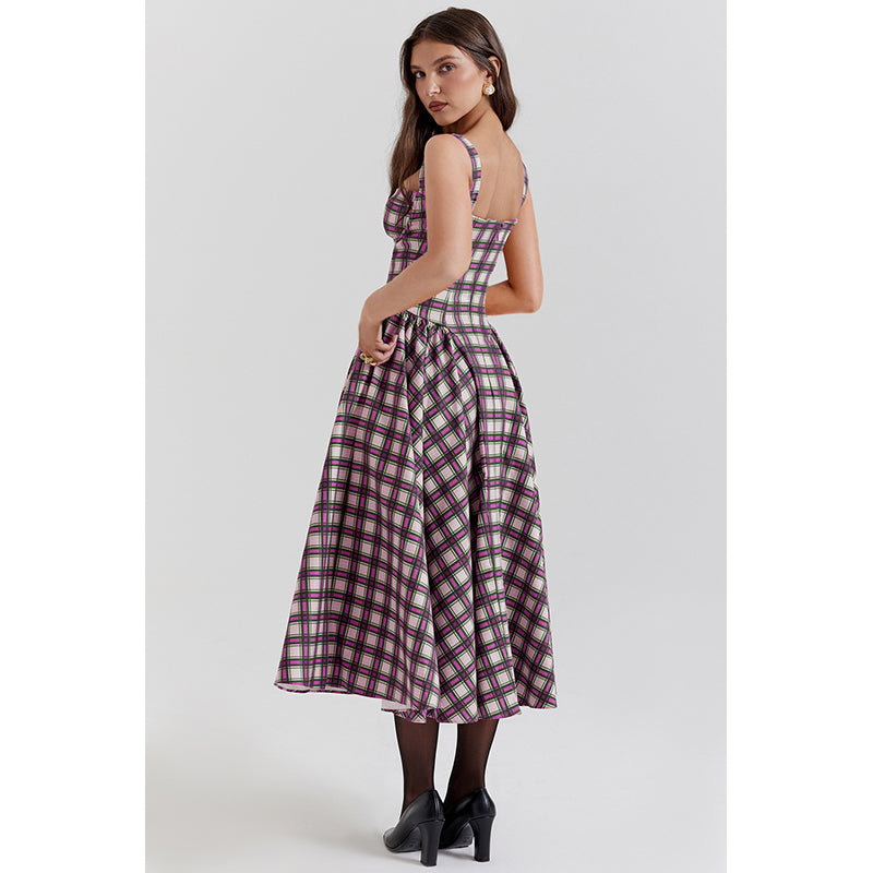 Checked Fit & Flare Midi Dress