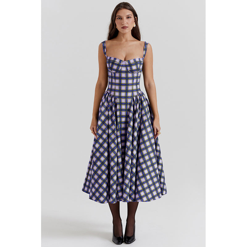 Checked Fit & Flare Midi Dress