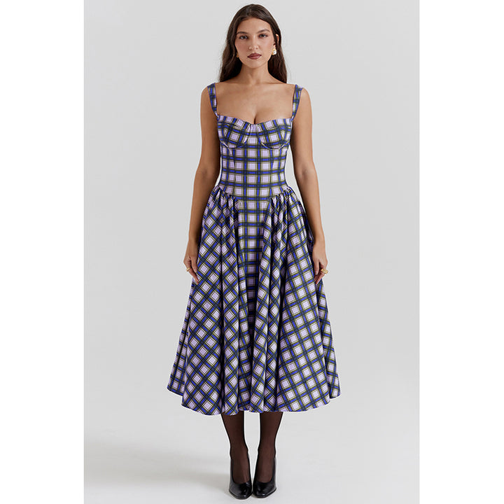 Checked Fit & Flare Midi Dress
