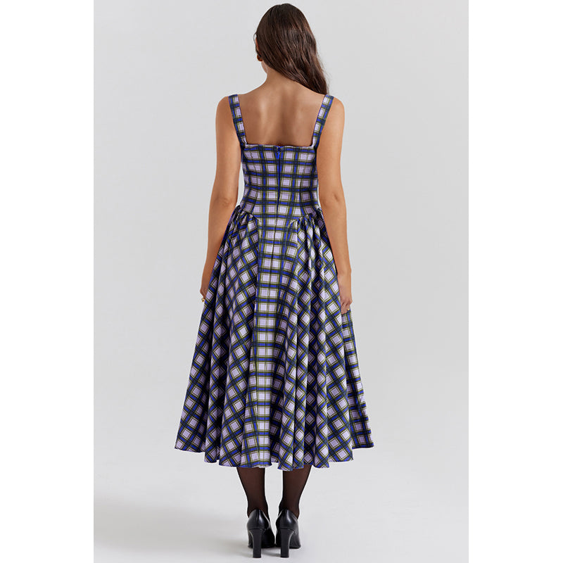 Checked Fit & Flare Midi Dress