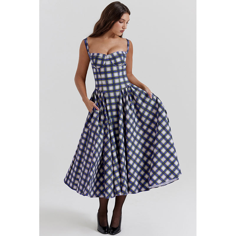 Checked Fit & Flare Midi Dress