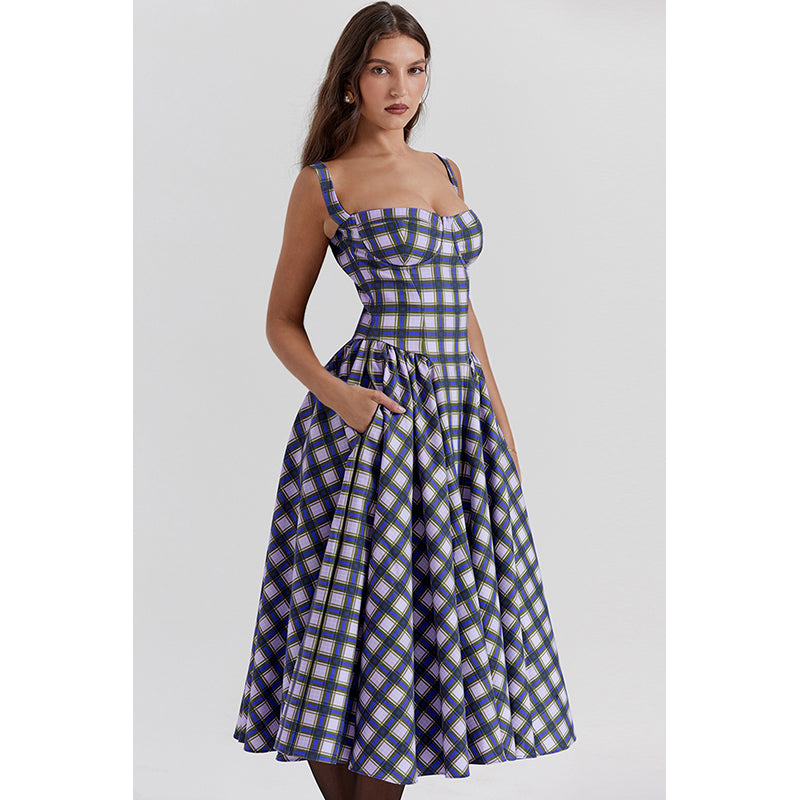 Checked Fit & Flare Midi Dress