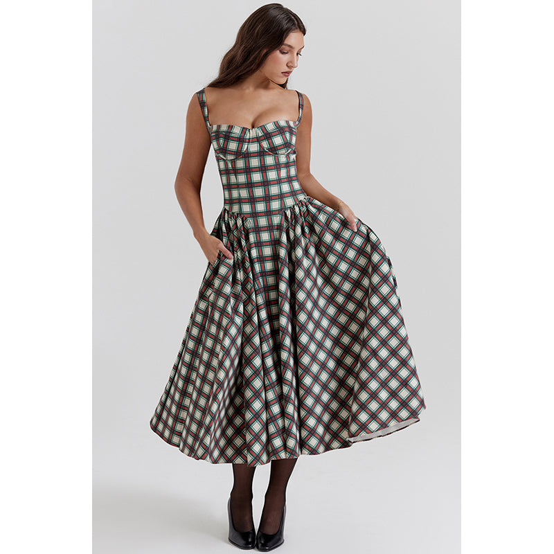 Checked Fit & Flare Midi Dress
