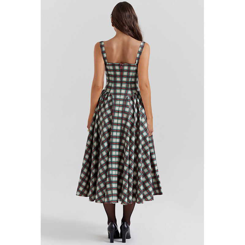 Checked Fit & Flare Midi Dress