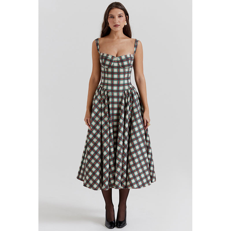 Checked Fit & Flare Midi Dress