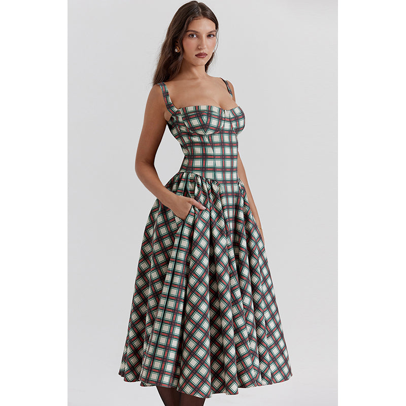 Checked Fit & Flare Midi Dress