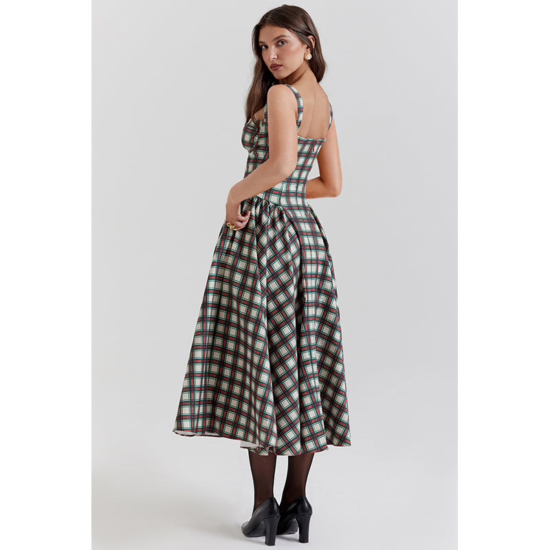 Checked Fit & Flare Midi Dress