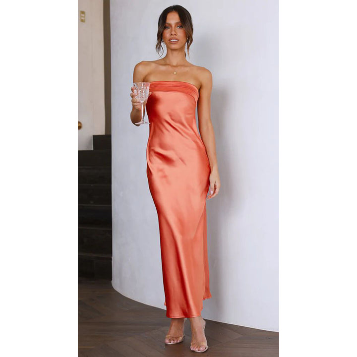 Orange Strapless Maxi Dress